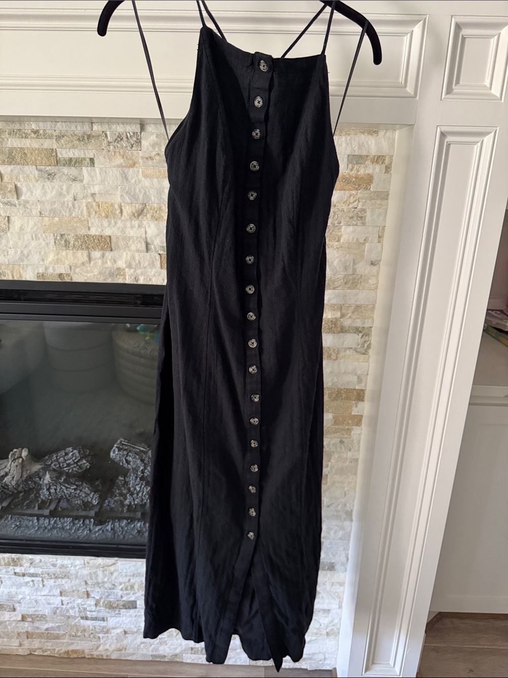 Free People Black Linen Button-Front Maxi Dress Size Small (Fits M)